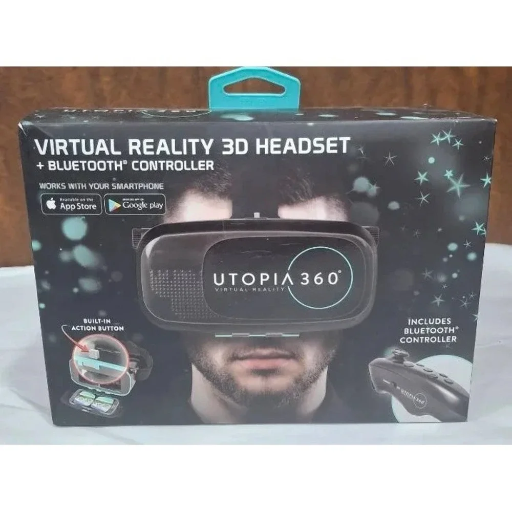 Utopia 360 Virtual Reality 3D Headset + Bluetooth Controller New In Box